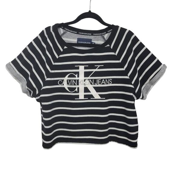 Calvin Klein Top Boxy Striped Crop XXL Black and White 481 - Picture 1 of 8